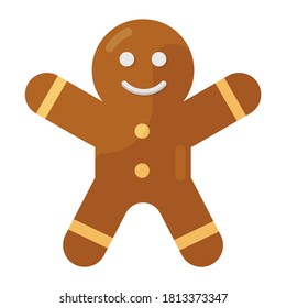 Gingerbread man cookie icon, christmas biscuit in flat style 