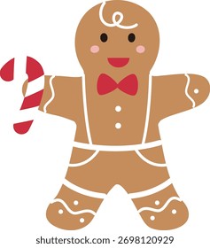 Gingerbread man cookie icon.
Christmas gingerbread man flat vector illustration.
Transparent background.
