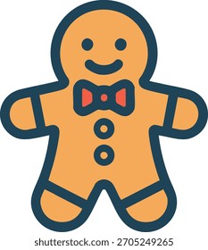 Gingerbread man cookie icon in flat colorful outline style