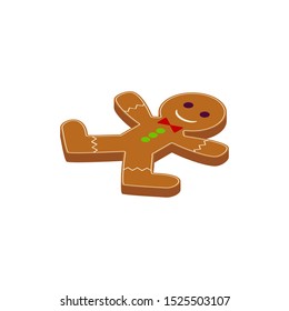 Gingerbread Man Cookie Isometric Object. Vector Illustration of Christmas Food Sign Isometry. 