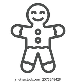 Gingerbread man cookie line icon, sweets pastry concept. Vector graphics. Cookie human with smile, bakery sign on white background, outline style icon for mobile or web design