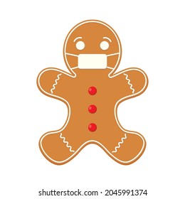 Gingerbread man cookie with mask vector illustration isolated on white background.