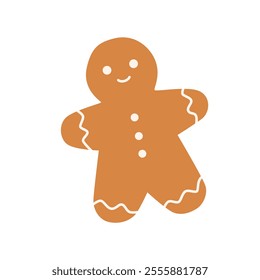 Gingerbread man cookie on isolated white background. Vector illustration cartoon flat style.