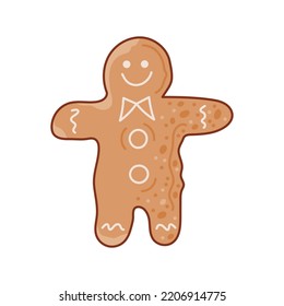 Gingerbread man cookie on white background. Vector illustration.