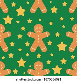 gingerbread man cookie pattern green background.