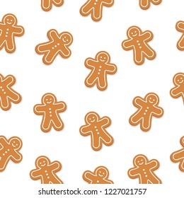 Gingerbread man cookie seamless pattern isolated background