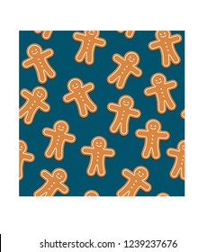 Gingerbread man cookie seamless pattern background.