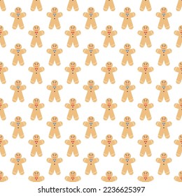 Gingerbread man cookie seamless pattern. Cute vector for Christmas and New Year. Winter holiday celebration, cooking, holiday food. Cute Xmas background, design for wrapping paper, textile