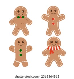 Gingerbread man cookie set. Christmas, holiday, festive symbol. Vector flat simple design. 