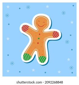 Gingerbread man. Cookie in shape of man with icing. Simbol Happy New year celebration and Merry christmas celebration.  New year decoration. Vector illustration