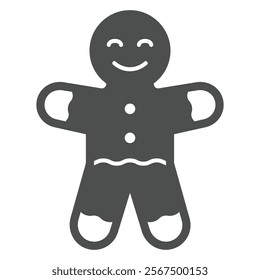 Gingerbread man cookie solid icon, sweets pastry concept. Vector graphics. Cookie human with smile, bakery sign on white background, glyph style icon for mobile or web design