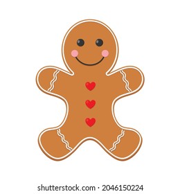 Gingerbread man cookie vector illustration isolated on white background.