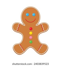Gingerbread man cookie vector illustration isolated on white background.