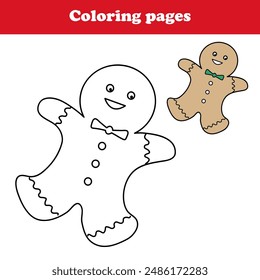 Gingerbread man cookie ,Winter Christmas food theme coloring page activity for kids.