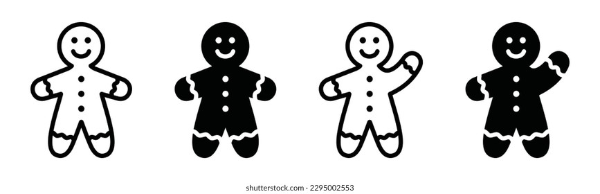 Gingerbread man cookies bakery icons vector set. Gingerbread man sweet dessert icon in line and flat style. Bakery sign and symbol. Vector illustration