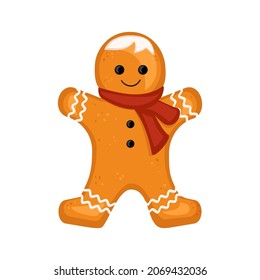 Gingerbread man cookies, decoration for the new year and Christmas and other holidays. Vector flat illustration