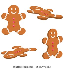 Gingerbread man cookies from different perspectives. Front view, three quarter view, isometric view.