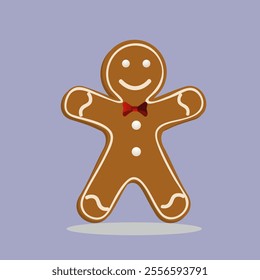 Gingerbread man cookies for the holiday. Human-shaped cookies with icing, Cheerful New Year decoration. Vector illustration in flat style