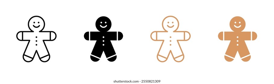 Gingerbread man cookies icon set. Christmas ginger cookies icons. Gingerbread man holiday biscuit or cookie