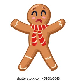 Gingerbread man cookies with scarf on a white background. Vector illustration.