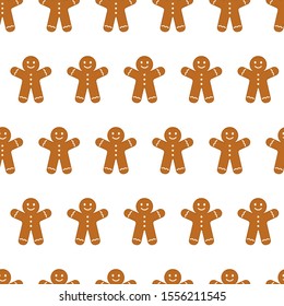 Gingerbread man cookies seamless pattern, Christmas holiday cute background. Vector illustration