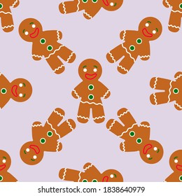 Gingerbread man cookies seamless. Vector wallpaper