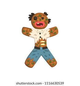 Gingerbread man in costume of zombie, Christmas character vector Illustration on a white background