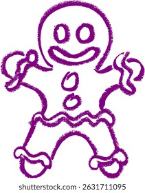 Gingerbread Man Crayon Chalk Drawing Vector