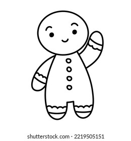 Gingerbread Man cute doodle illustration, black and white christmas cookie