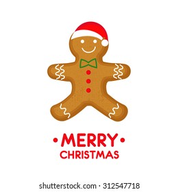 Gingerbread man is decorated colored icing. Vector card illustration with Gingerbread man for christmas, winter holiday, cooking, new year's eve, food, silvester, etc. 