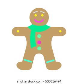 Gingerbread man decorated colored icing. Holiday cookie in shape of man. For new year's day, christmas, winter holiday, cooking, new year's eve, food, silvester. Comic illustration in 80s 90s style