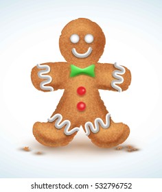 Gingerbread man decorated colored icing. Holiday cookie in shape of man. Qualitative vector illustration for new year s day, christmas, winter holiday, cooking, new year s eve, food, silvester, etc