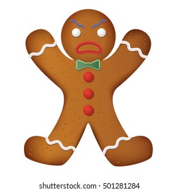 Gingerbread man decorated. Funny and angry. Vector illustration