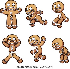 Gingerbread man in different poses. Vector clip art illustration with simple gradients. Each on a separate layer. 
