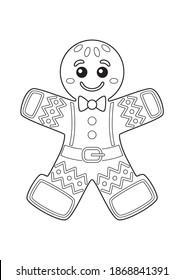 Gingerbread man doodle coloring book page for christmas. Stock vector