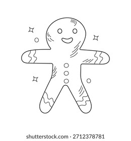 Gingerbread Man doodle icon with white background vector stock illustration