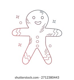 Gingerbread Man doodle icon with white background vector stock illustration