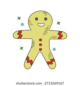 Lebkuchen Mann doodle Symbol mit weißem Hintergrund, Vektorgrafik