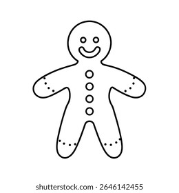 a gingerbread man with dotted icing lines smiling