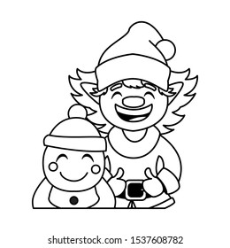 gingerbread man and elf with hat in white background vector illustration design