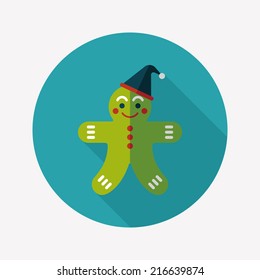 Gingerbread man flat icon with long shadow,eps10