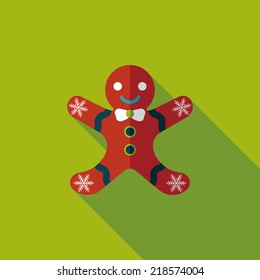 Gingerbread man flat icon with long shadow,eps10