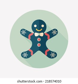 Gingerbread man flat icon with long shadow,eps10