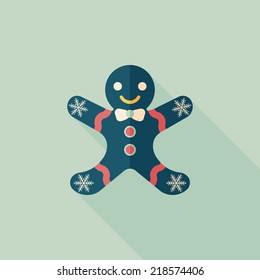 Gingerbread man flat icon with long shadow,eps10