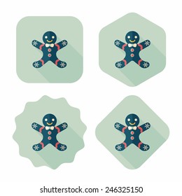 Gingerbread man flat icon with long shadow,eps10