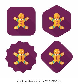 Gingerbread man flat icon with long shadow,eps10