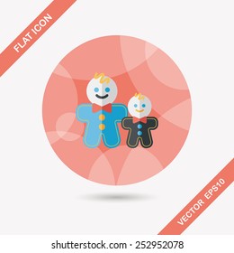 Gingerbread man flat icon with long shadow,eps10