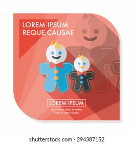 Gingerbread man flat icon with long shadow,eps10