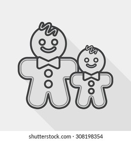 Gingerbread man flat icon with long shadow, line icon