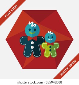 Gingerbread man flat icon with long shadow,eps10